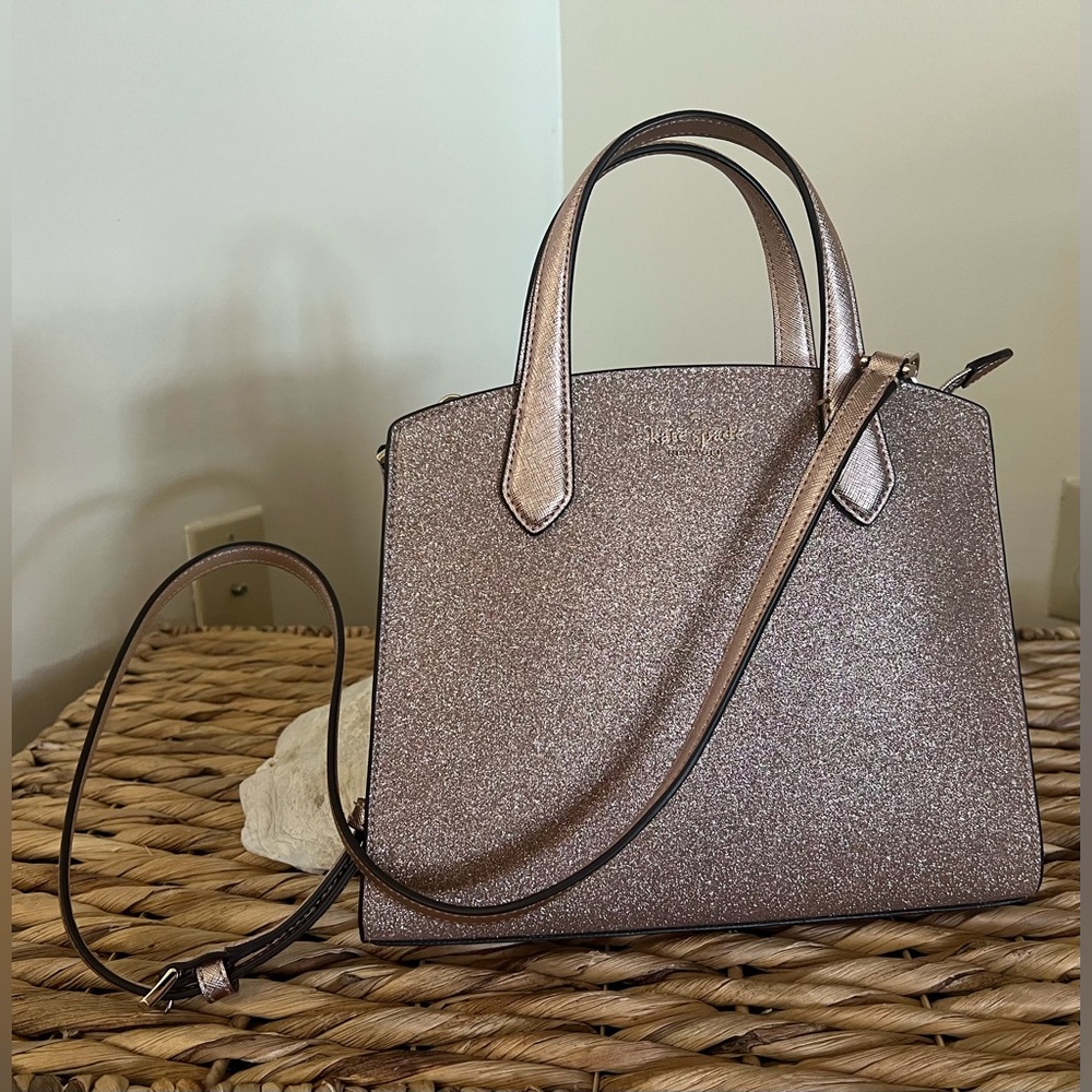 Kate Spade Rose Gold Tinsel Glitter Satchel Crossbody Bag - Picture 4 of 11